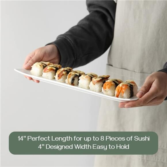 Sushi Plate Set of 4 - Long Rectangle Plates and Cracker Trays for Serving - Picture 4 of 7